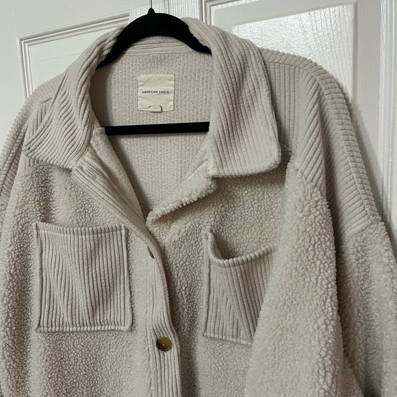 American Eagle Mid-Length Sherpa corduroy oversized Jacket cream large - Picture 4 of 7